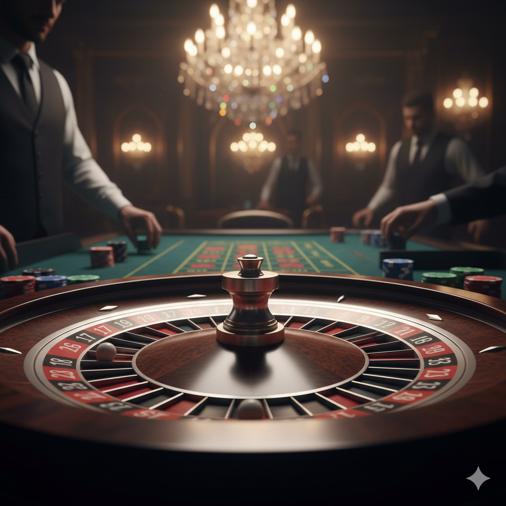 Slotumbu rulet masası ve dönen çark.